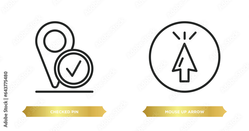 Poster two editable outline icons from ultimate glyphicons concept. thin line icons such as checked pin, mo