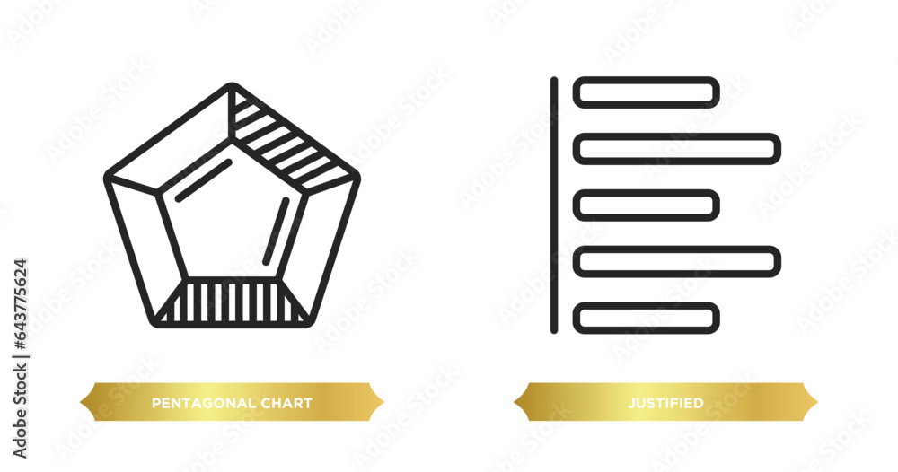 Poster two editable outline icons from user interface concept. thin line icons such as pentagonal chart, ju