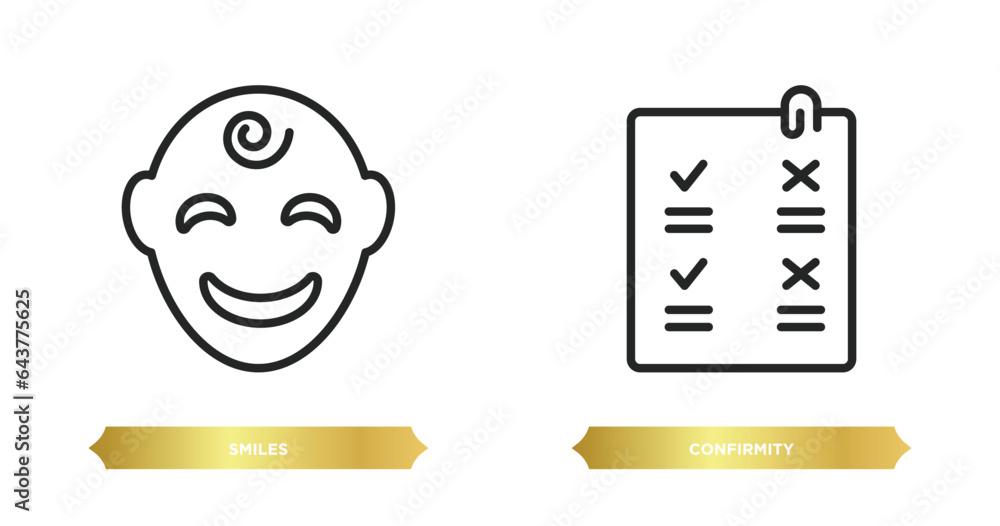 Poster two editable outline icons from user interface concept. thin line icons such as smiles, confirmity v