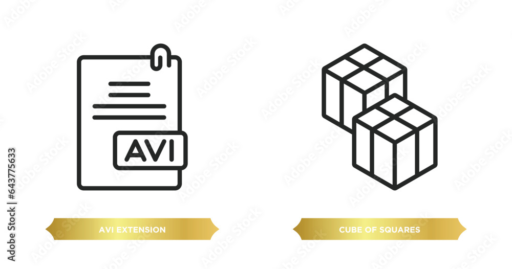 Poster two editable outline icons from user interface concept. thin line icons such as avi extension, cube 
