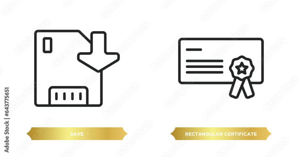 Poster two editable outline icons from user interface concept. thin line icons such as save, rectangular ce