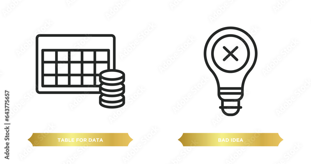 Poster two editable outline icons from user interface concept. thin line icons such as table for data, bad 