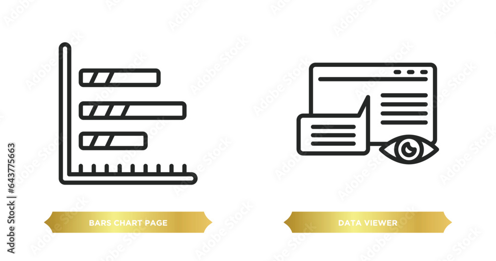 Poster two editable outline icons from user interface concept. thin line icons such as bars chart page, dat