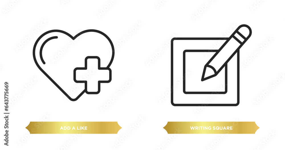 Aufkleber two editable outline icons from user interface concept. thin line icons such as add a like, writing 