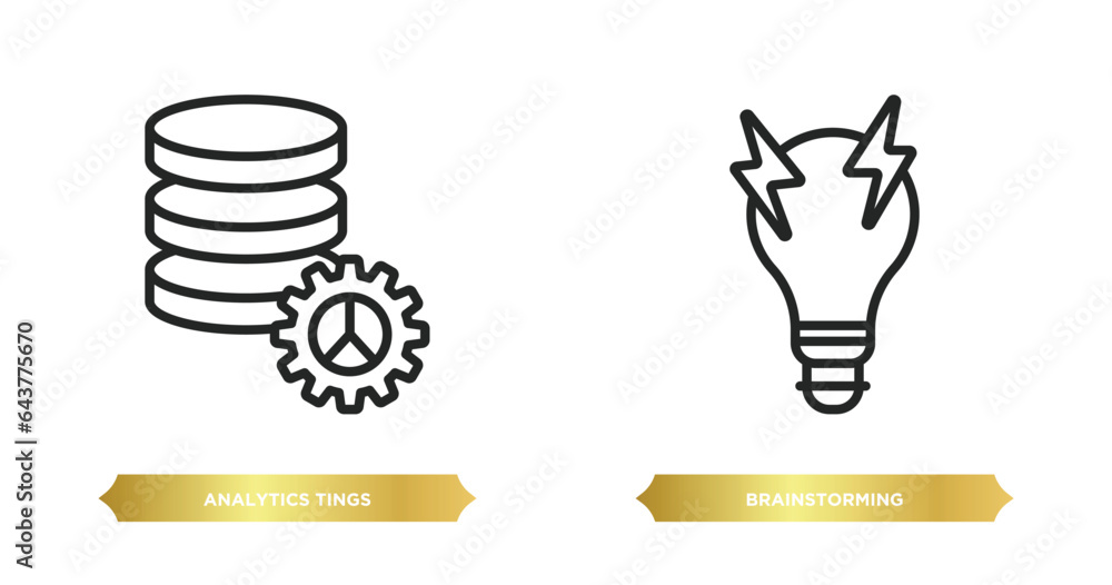 Poster two editable outline icons from user interface concept. thin line icons such as analytics tings, bra