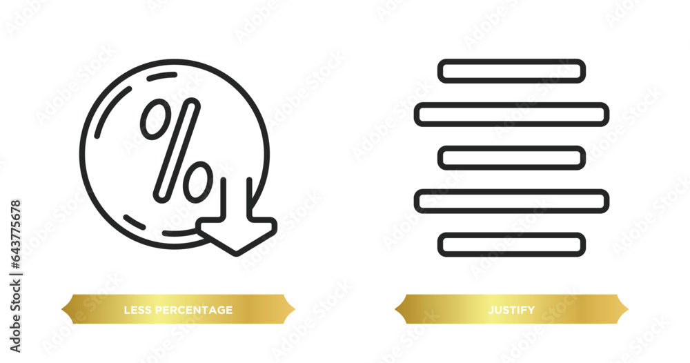 Poster two editable outline icons from user interface concept. thin line icons such as less percentage, jus