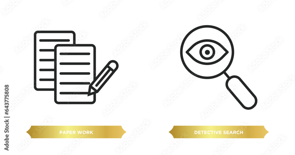 Poster two editable outline icons from user interface concept. thin line icons such as paper work, detectiv