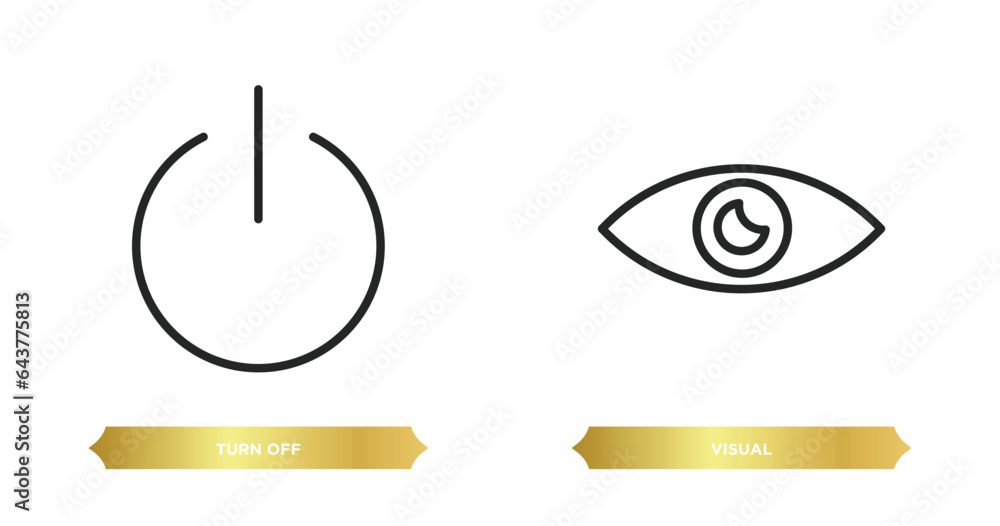 Poster two editable outline icons from user interface concept. thin line icons such as turn off, visual vec