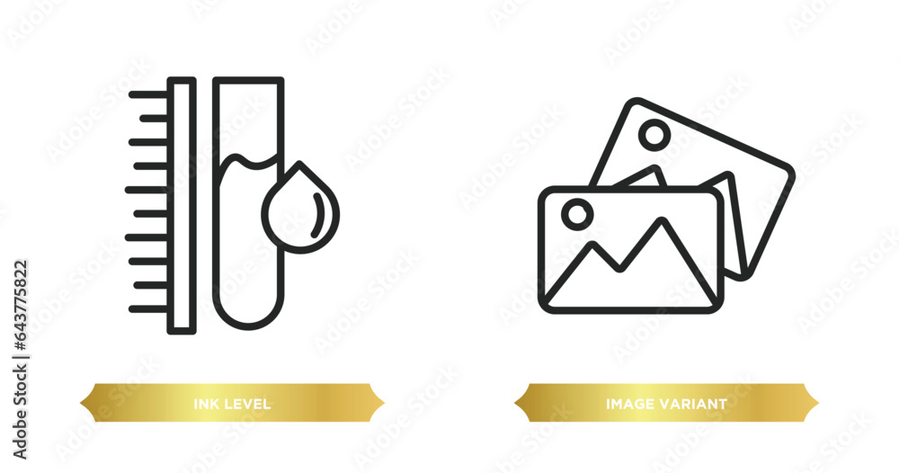 Aufkleber two editable outline icons from user interface concept. thin line icons such as ink level, image var