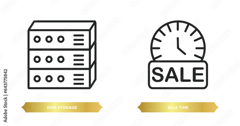 Poster two editable outline icons from user interface concept. thin line icons such as disk storage, sale t