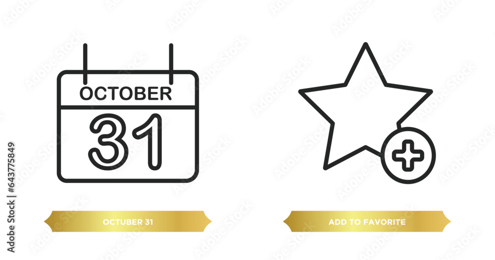 Poster two editable outline icons from user interface concept. thin line icons such as octuber 31, add to f