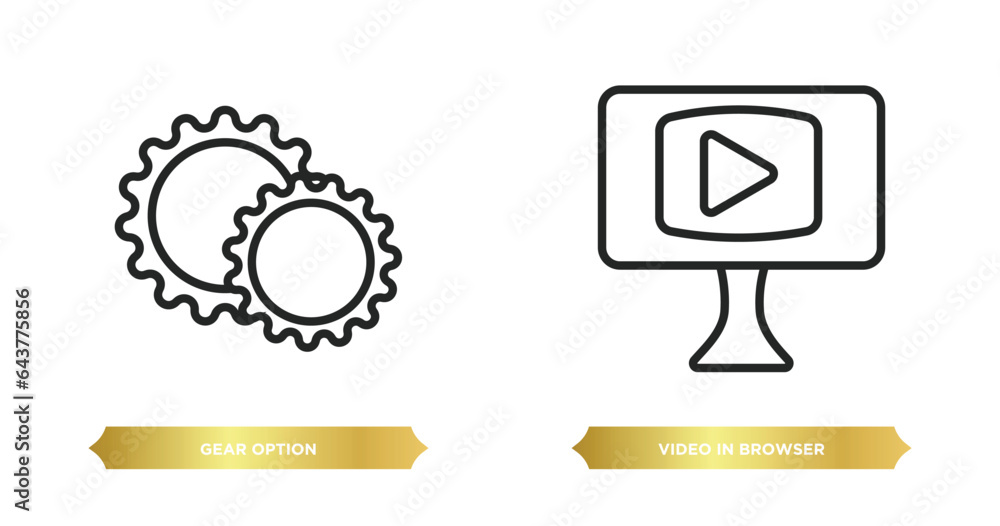 Poster two editable outline icons from user interface concept. thin line icons such as gear option, video i