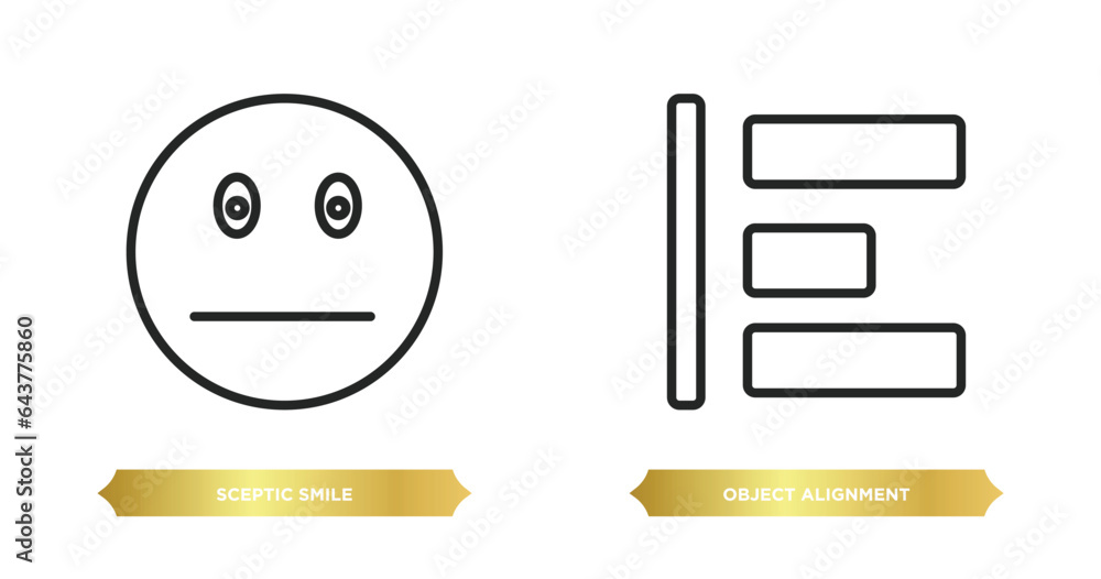 Poster two editable outline icons from user interface concept. thin line icons such as sceptic smile, objec