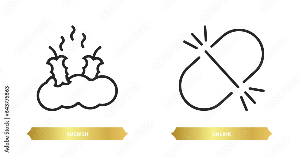 Poster two editable outline icons from user interface concept. thin line icons such as rubbish, unlink vect