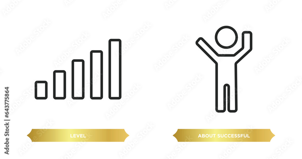 Poster two editable outline icons from user interface concept. thin line icons such as level, about success