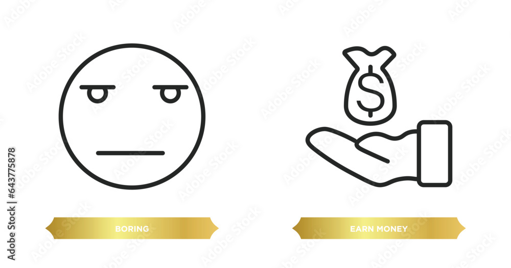 Poster two editable outline icons from user interface concept. thin line icons such as boring, earn money v
