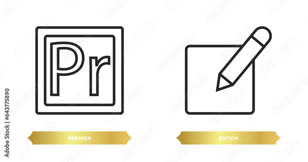 Poster two editable outline icons from user interface concept. thin line icons such as premier, editor vect