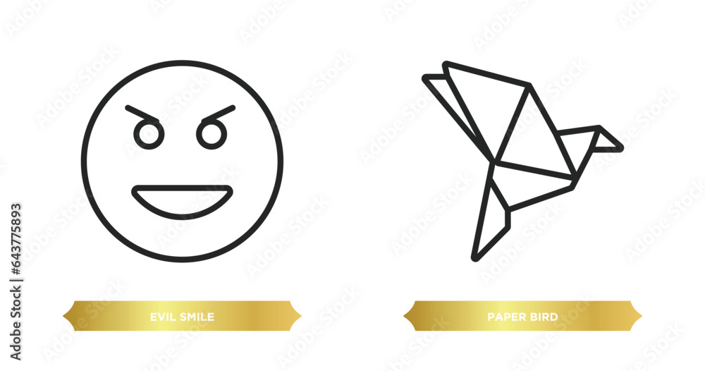 Poster two editable outline icons from user interface concept. thin line icons such as evil smile, paper bi