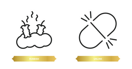 two editable outline icons from user interface concept. thin line icons such as rubbish, unlink vector.