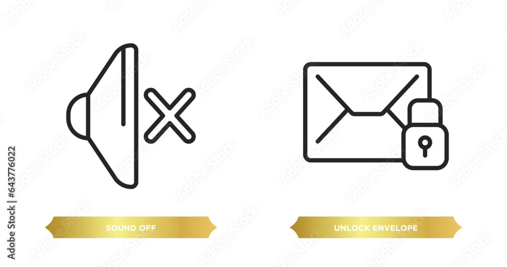 Poster two editable outline icons from user interface concept. thin line icons such as sound off, unlock en