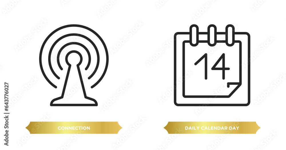 Poster two editable outline icons from user interface concept. thin line icons such as connection, daily ca