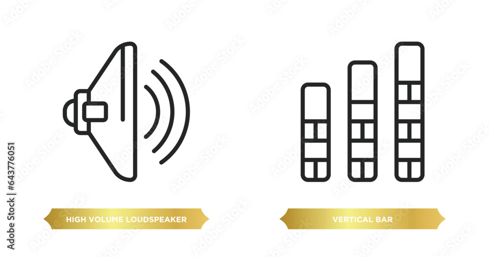 Poster two editable outline icons from user interface concept. thin line icons such as high volume loudspea