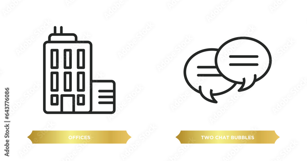 Poster two editable outline icons from user interface concept. thin line icons such as offices, two chat bu