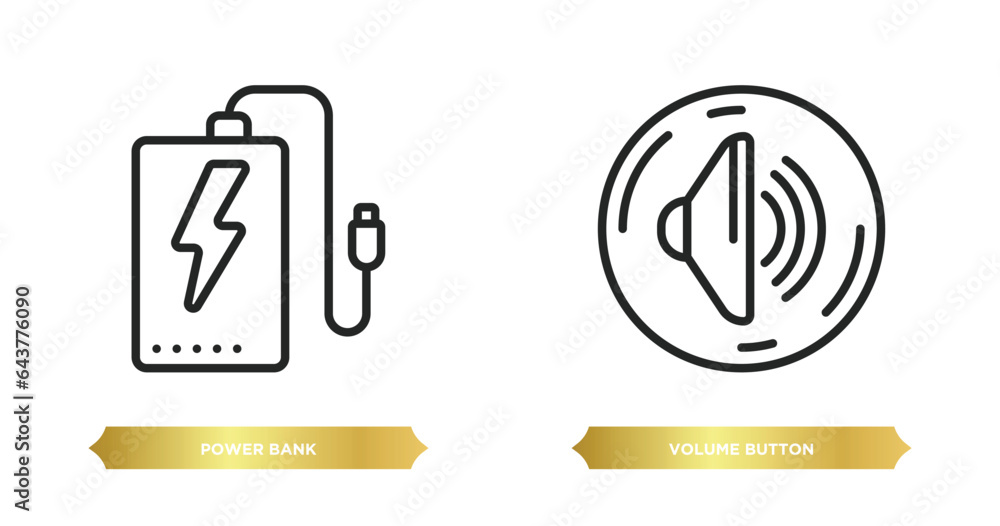 Poster two editable outline icons from user interface concept. thin line icons such as power bank, volume b