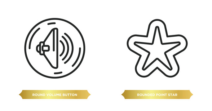 two editable outline icons from user interface concept. thin line icons such as round volume button, rounded point star vector.