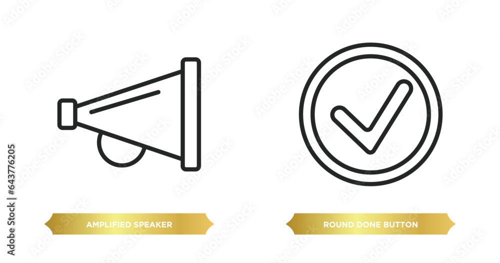 Poster two editable outline icons from user interface concept. thin line icons such as amplified speaker, r