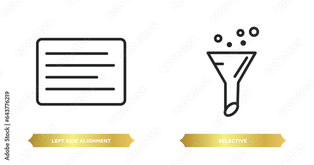 Poster two editable outline icons from user interface concept. thin line icons such as left side alignment, selective vector.
