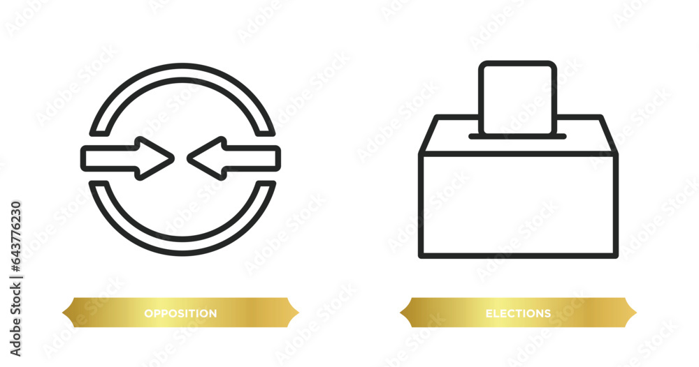 Poster two editable outline icons from user interface concept. thin line icons such as opposition, election