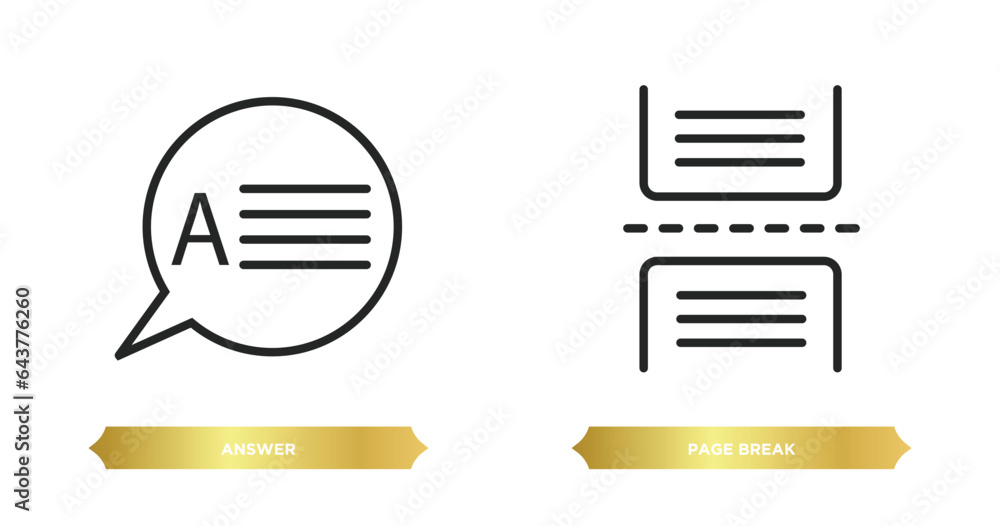 Poster two editable outline icons from user interface concept. thin line icons such as answer, page break v