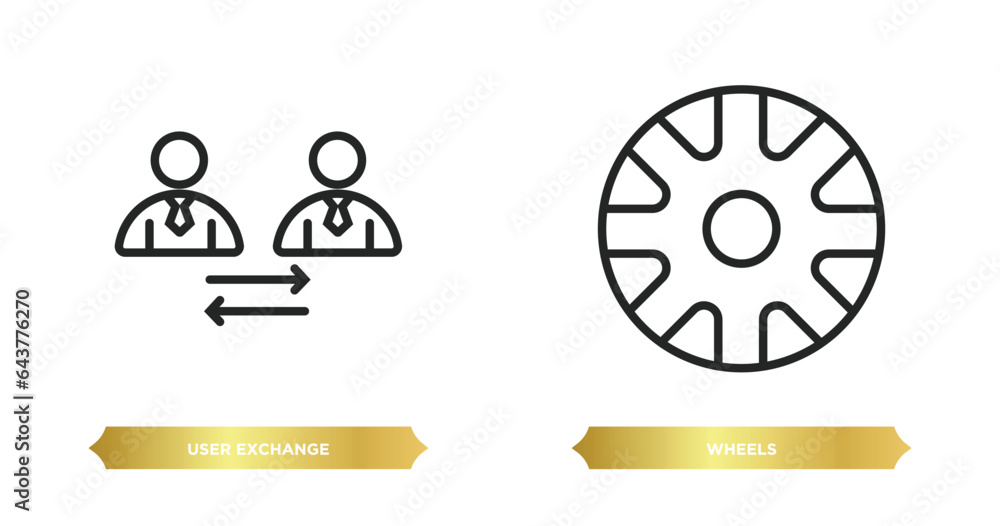 Poster two editable outline icons from user interface concept. thin line icons such as user exchange, wheel