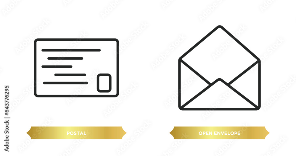 Poster two editable outline icons from user interface concept. thin line icons such as postal, open envelop