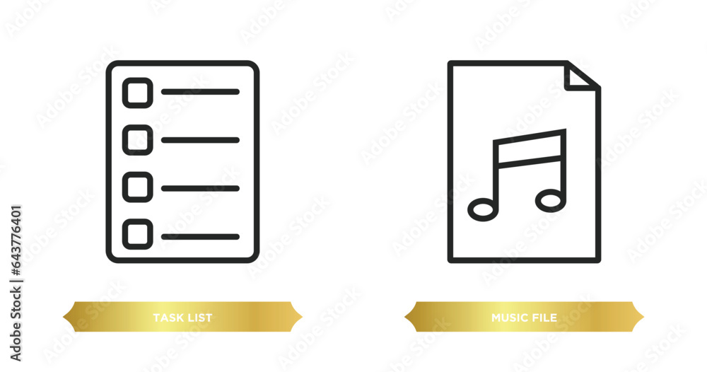 Poster two editable outline icons from user interface concept. thin line icons such as task list, music fil