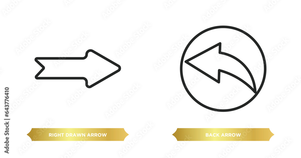 Poster two editable outline icons from user interface concept. thin line icons such as right drawn arrow, b