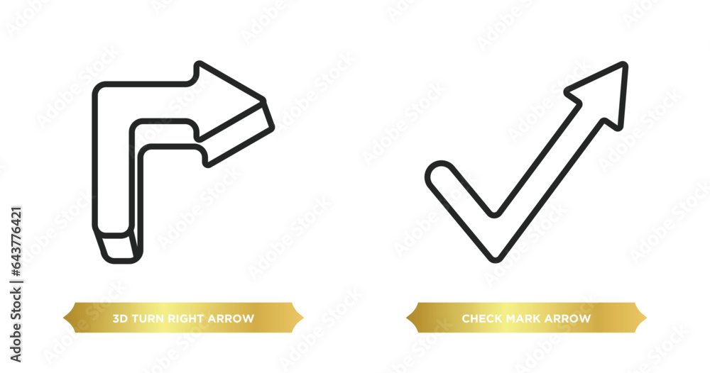 Poster two editable outline icons from user interface concept. thin line icons such as 3d turn right arrow,