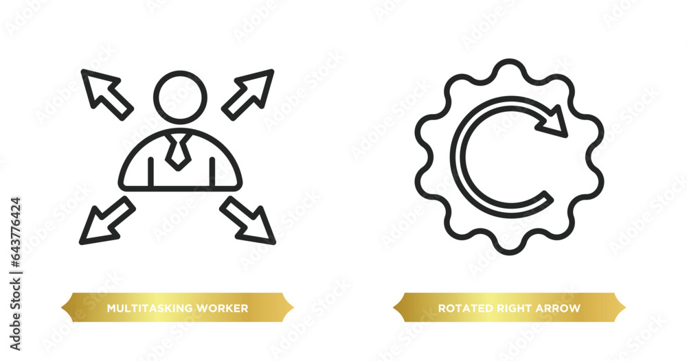 Poster two editable outline icons from user interface concept. thin line icons such as multitasking worker,