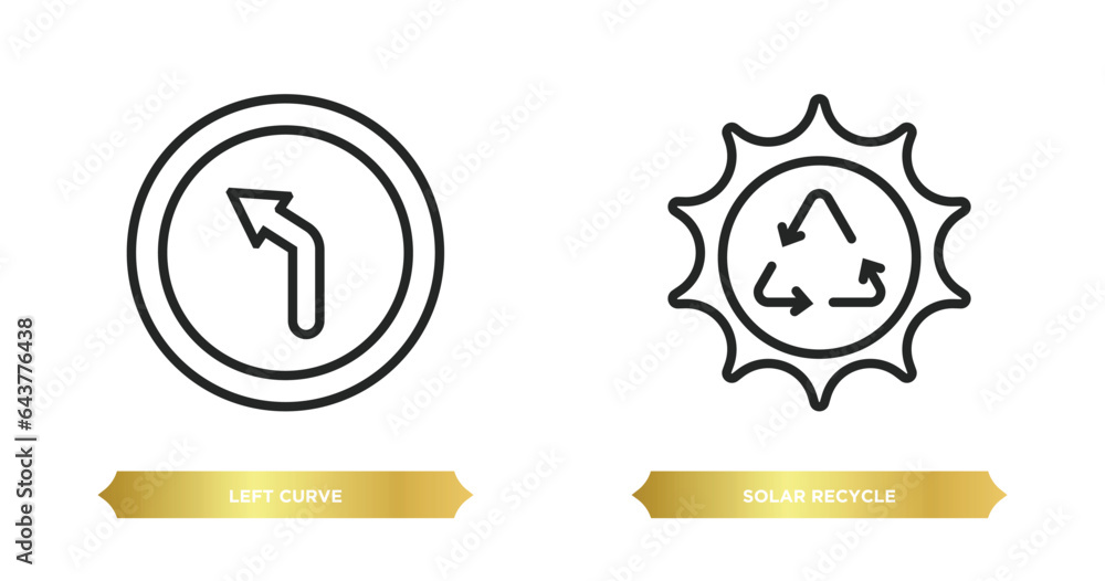 Poster two editable outline icons from user interface concept. thin line icons such as left curve, solar re