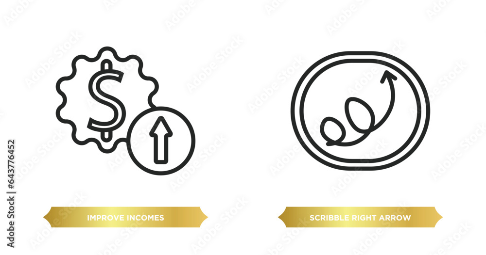 Poster two editable outline icons from user interface concept. thin line icons such as improve incomes, scr