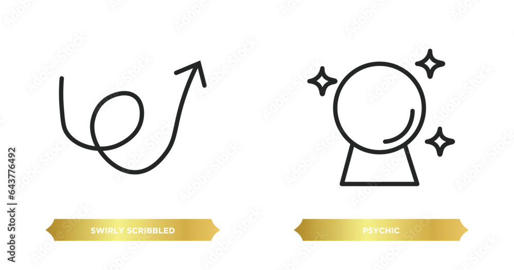 Poster two editable outline icons from user interface concept. thin line icons such as swirly scribbled arr