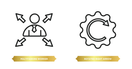 two editable outline icons from user interface concept. thin line icons such as multitasking worker, rotated right arrow vector.