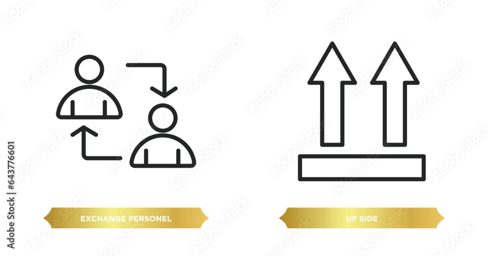 Poster two editable outline icons from user interface concept. thin line icons such as exchange personel, u