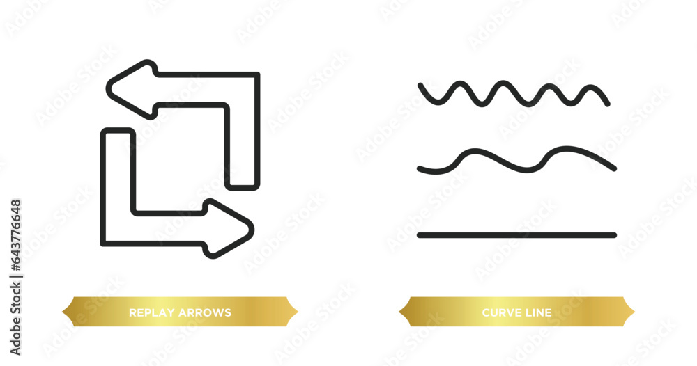 Poster two editable outline icons from user interface concept. thin line icons such as replay arrows, curve