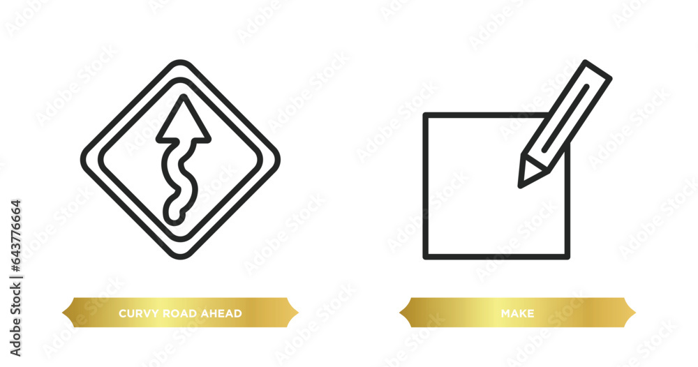 Poster two editable outline icons from user interface concept. thin line icons such as curvy road ahead, ma