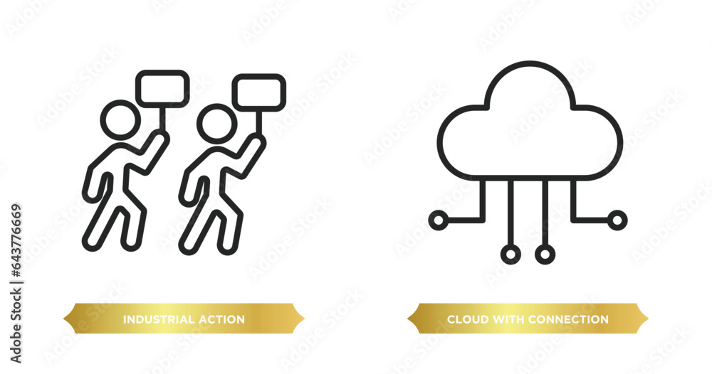 Poster two editable outline icons from user interface concept. thin line icons such as industrial action, c
