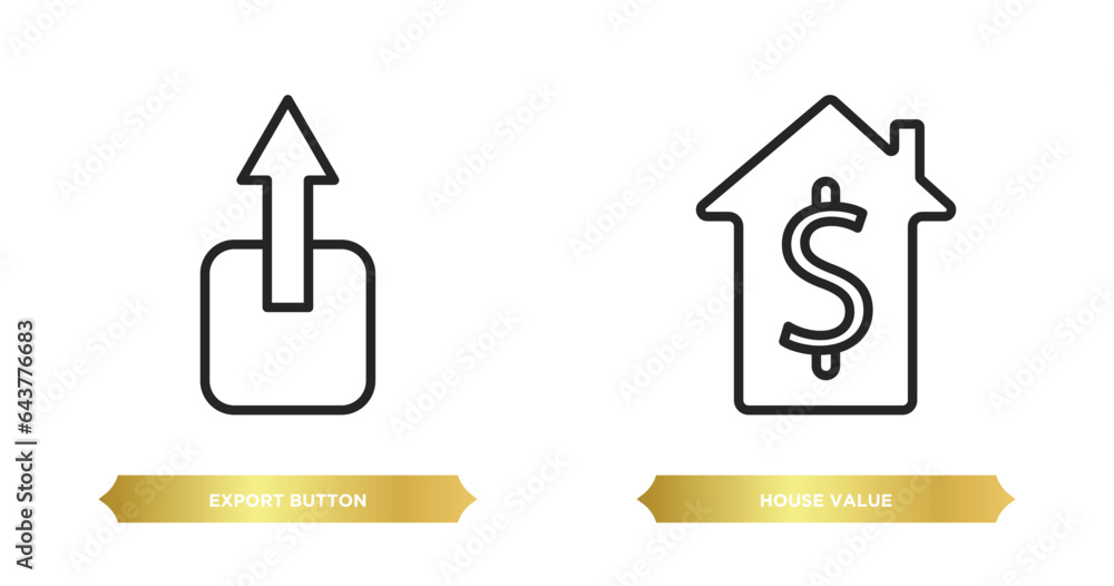 Poster two editable outline icons from user interface concept. thin line icons such as export button, house
