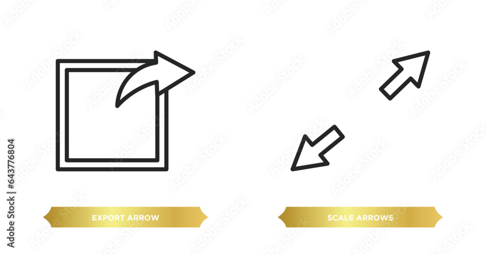 Poster two editable outline icons from user interface concept. thin line icons such as export arrow, scale 