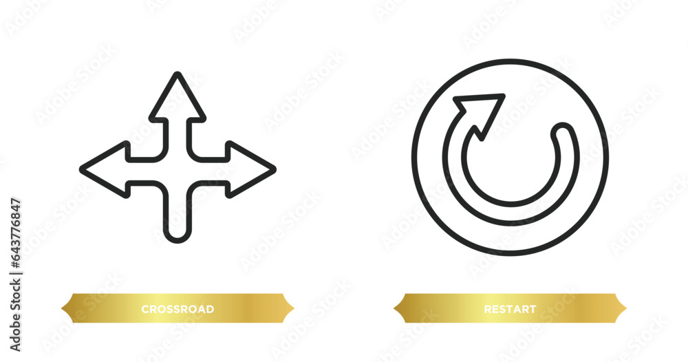 Poster two editable outline icons from user interface concept. thin line icons such as crossroad, restart v